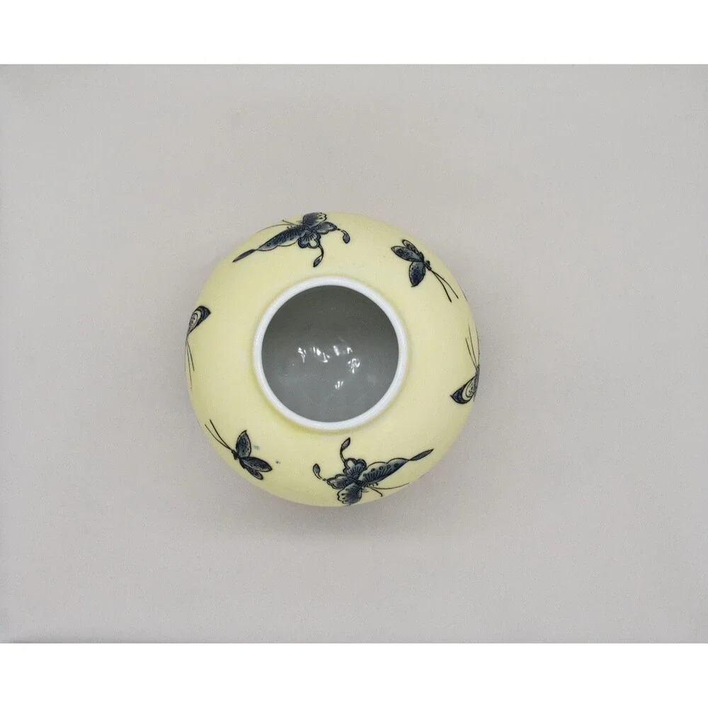 Vintage Otagirl 1995 Yellow Vase with‎ Blue Butterflies